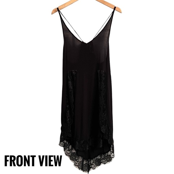 Free People Black Eyelash Lace Adjustable Spaghetti Straps Slip Dress Size Small - Picture 3 of 9